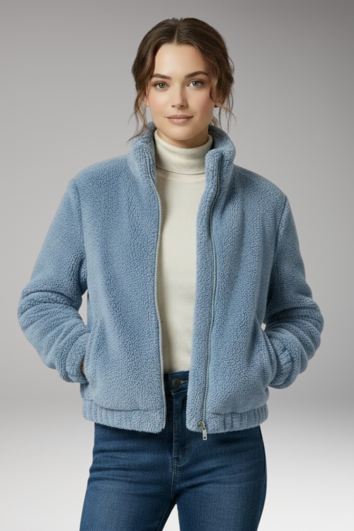 Women's Teddy Bomber Jacket Front Zipper
