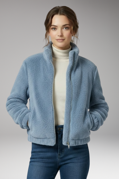 Women's Teddy Bomber Jacket Front Zipper