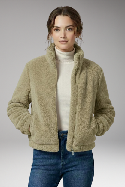 Women's Teddy Bomber Jacket Front Zipper