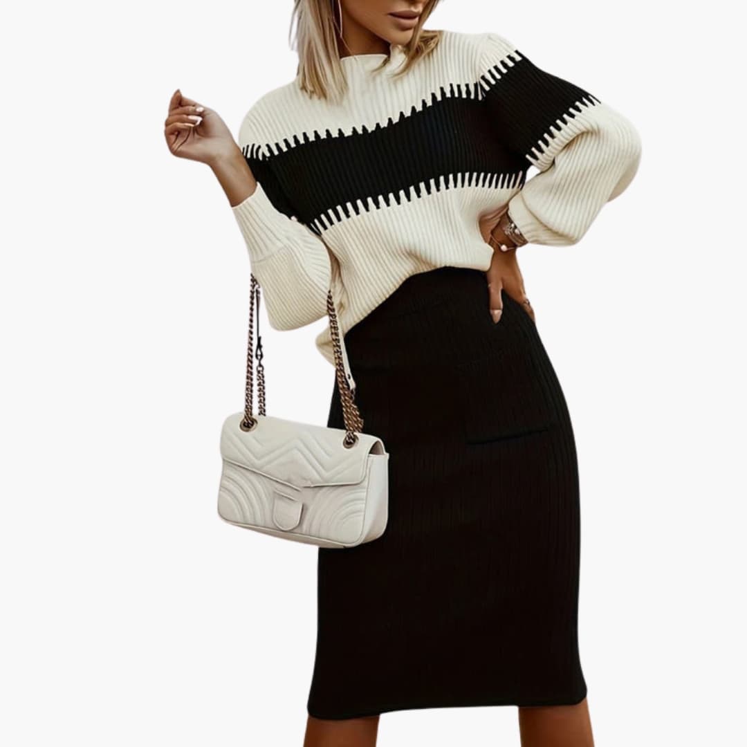 Women's Two-Piece Skirt Set Long Sleeve Elastic Waist
