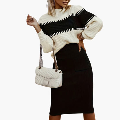 Women's Two-Piece Skirt Set Long Sleeve Elastic Waist
