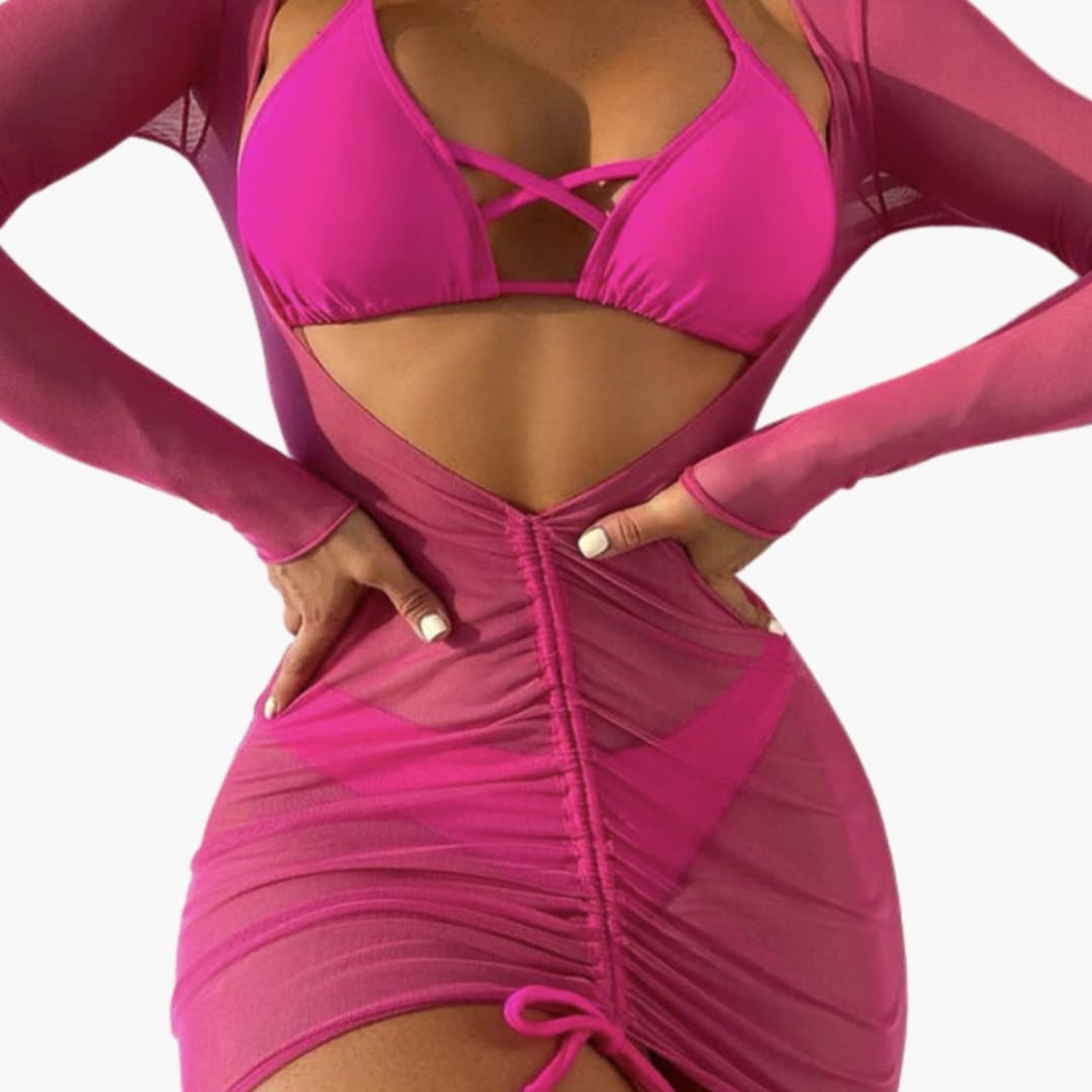 Women's Padded Bikini Set with Long Skirt Cover-Up