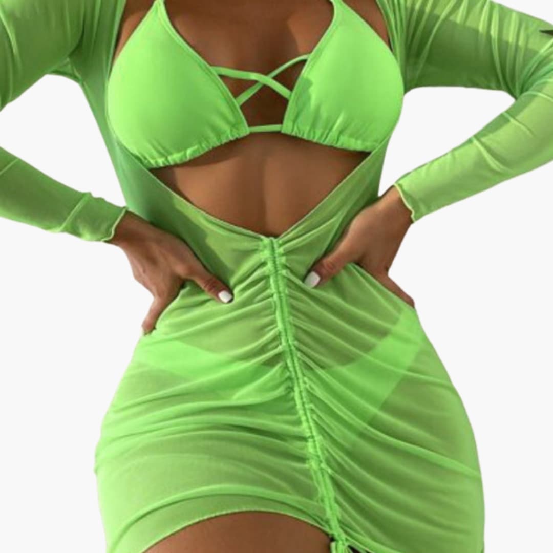 Women's Padded Bikini Set with Long Skirt Cover-Up - VibreMode