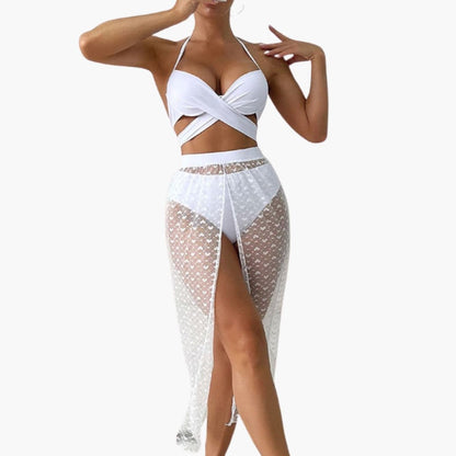 Women's 3 Piece Bikini Set Mesh Skirt - VibreMode