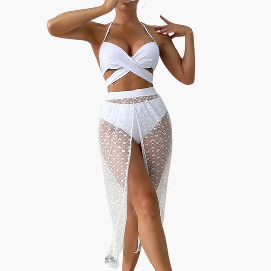 Women's 3 Piece Bikini Set Mesh Skirt - VibreMode