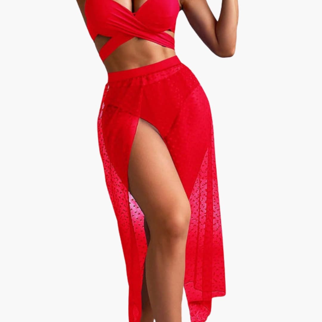 Women's 3 Piece Bikini Set Mesh Skirt