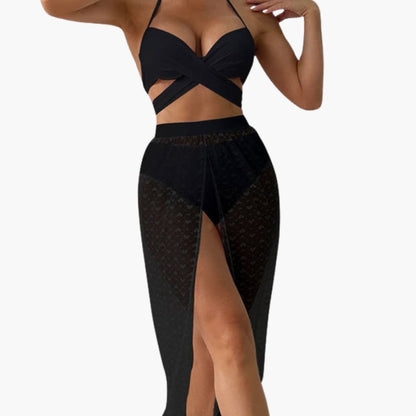 Women's 3 Piece Bikini Set Mesh Skirt