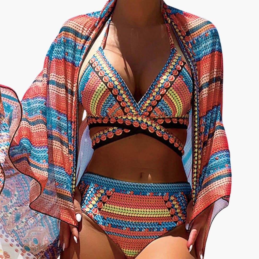 Women's High-Waisted Bikini Set Cross Strap Back - VibreMode