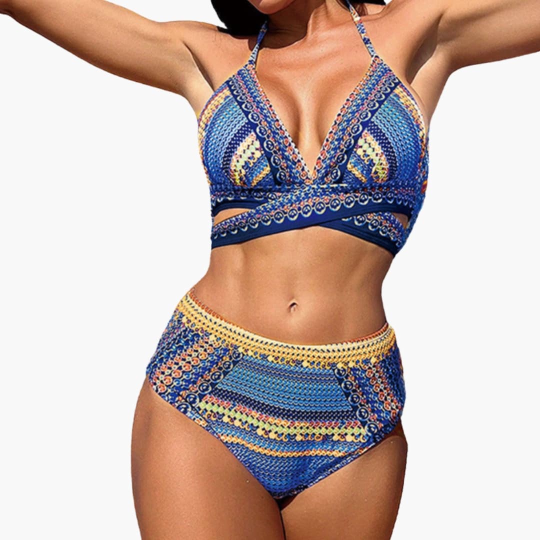 Women's High-Waisted Bikini Set Cross Strap Back