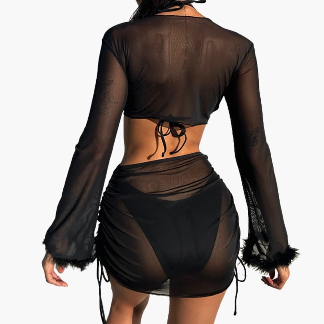 Women's Ruffle Bikini Set Long Sleeve Cover-Up