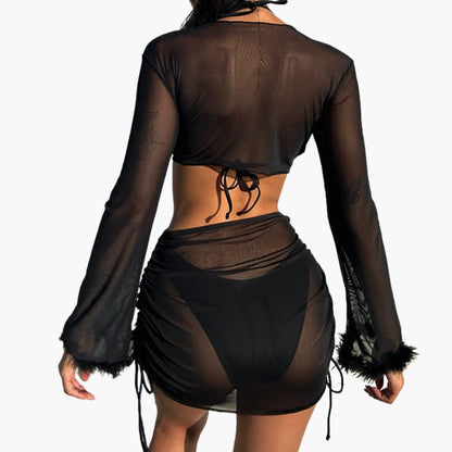 Women's Ruffle Bikini Set Long Sleeve Cover-Up