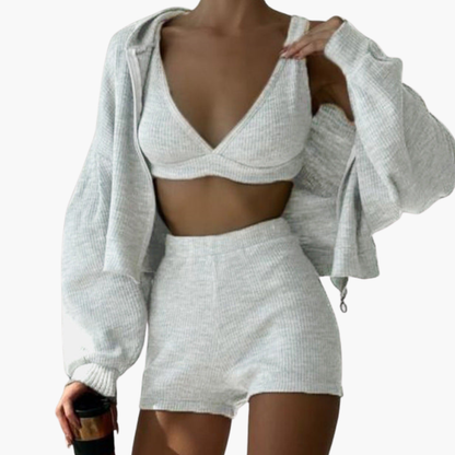 Women's Crop Hoodie Shorts Set - VibreMode