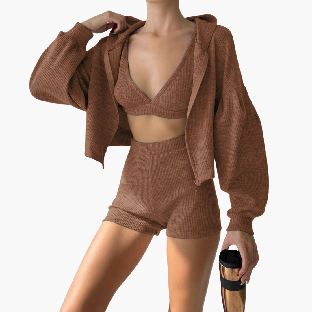 Women's Crop Hoodie Shorts Set