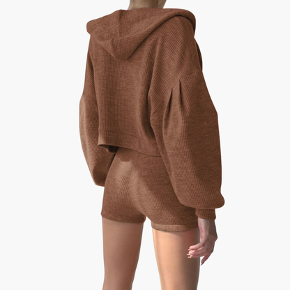 Women's Crop Hoodie Shorts Set