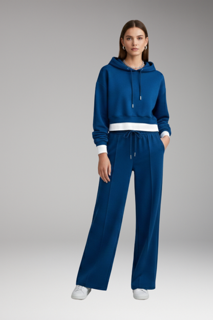 Women's Cropped Hoodie Tracksuit Set Wide Leg