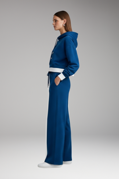 Women's Cropped Hoodie Tracksuit Set Wide Leg