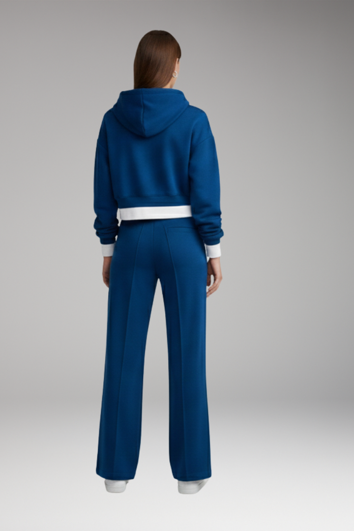 Women's Cropped Hoodie Tracksuit Set Wide Leg