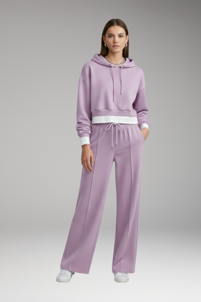 Women's Cropped Hoodie Tracksuit Set Wide Leg