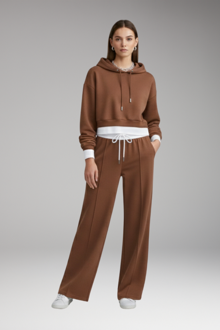 Women's Cropped Hoodie Tracksuit Set Wide Leg
