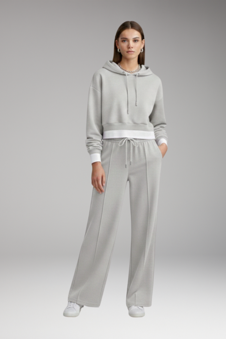 Women's Cropped Hoodie Tracksuit Set Wide Leg