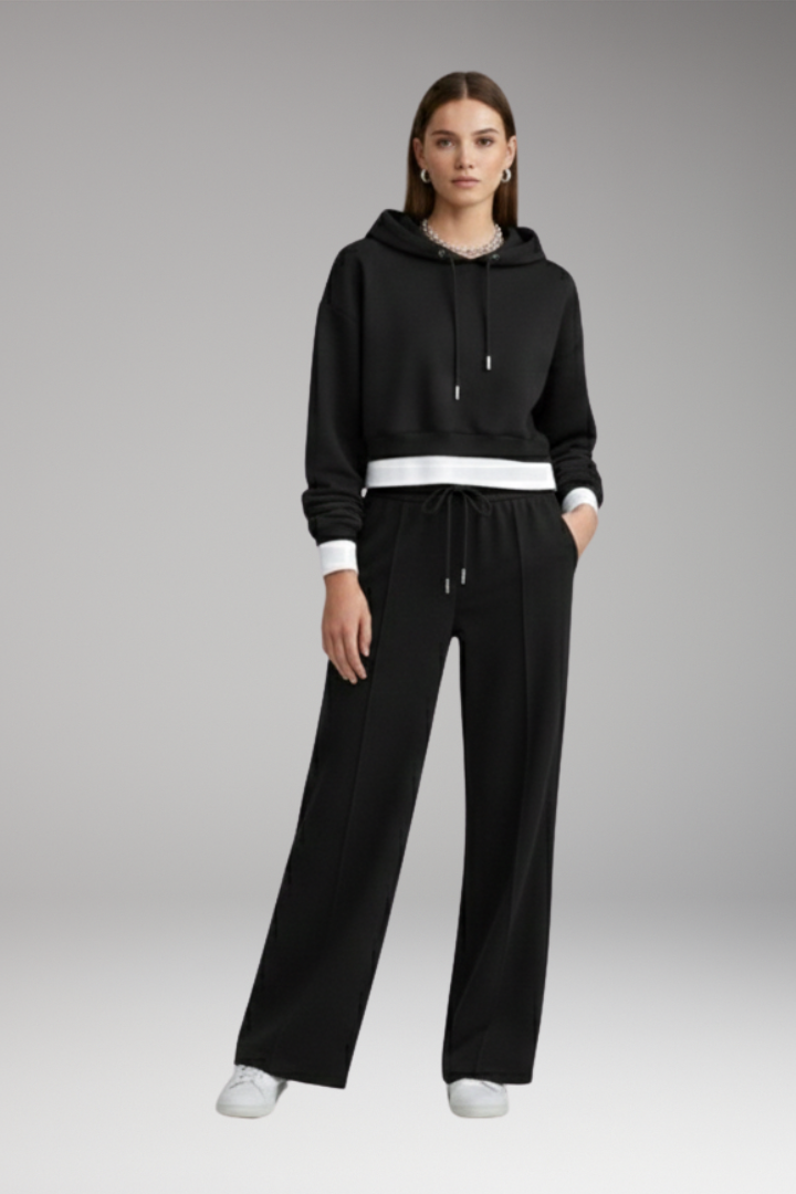 Women's Cropped Hoodie Tracksuit Set Wide Leg