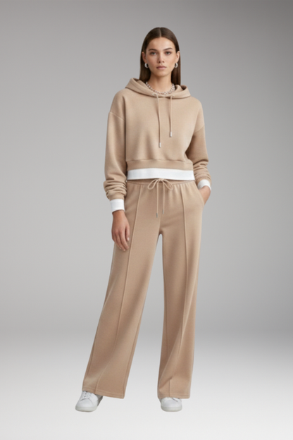 Women's Cropped Hoodie Tracksuit Set Wide Leg
