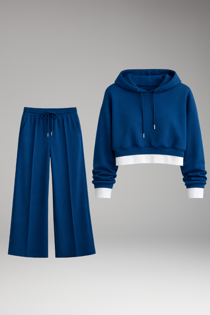 Women's Cropped Hoodie Tracksuit Set Wide Leg - VibreMode