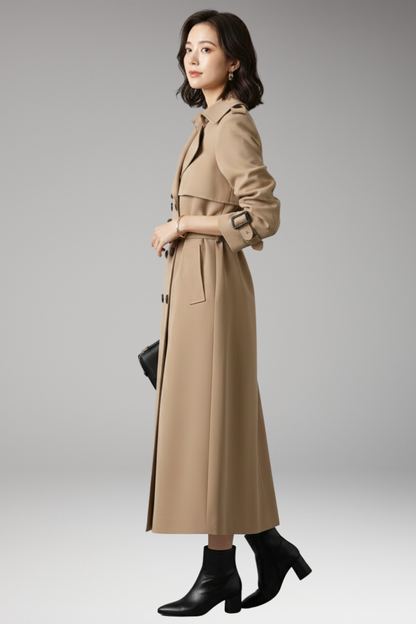 Women's Full Length Trench Coat Adjustable Waist