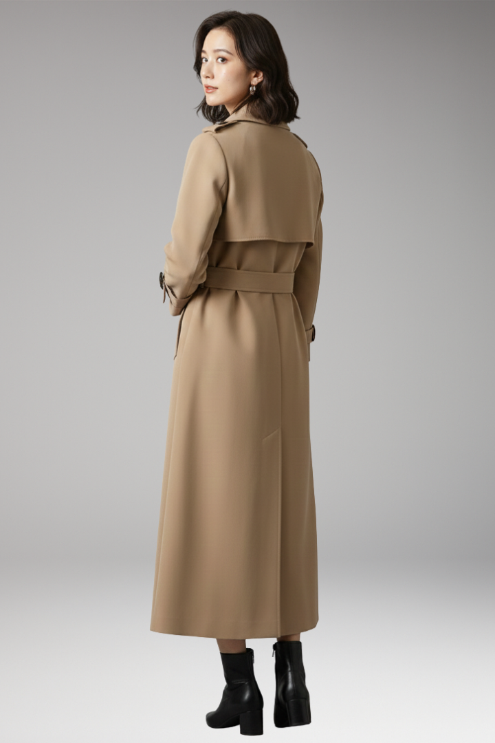 Women's Full Length Trench Coat Adjustable Waist