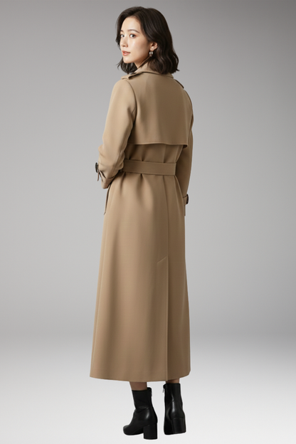 Women's Full Length Trench Coat Adjustable Waist