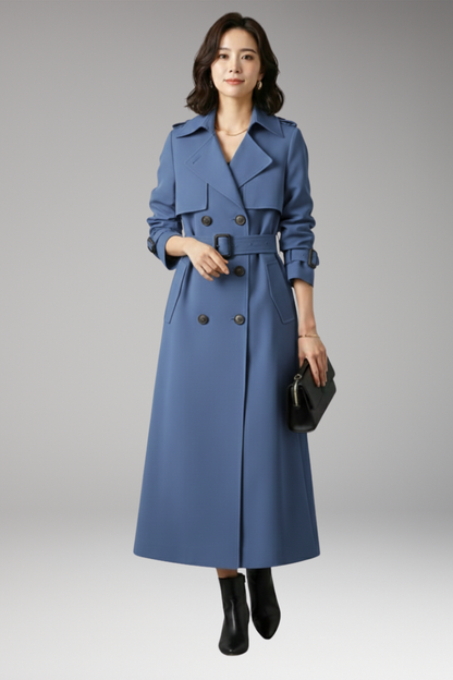 Women's Full Length Trench Coat Adjustable Waist