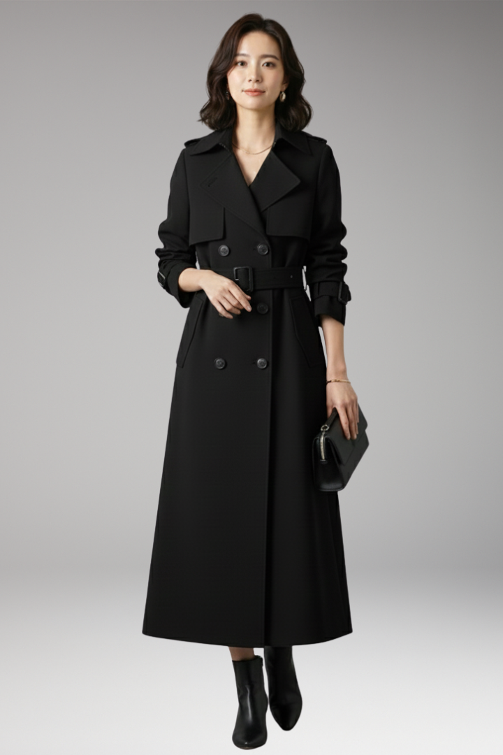 Women's Full Length Trench Coat Adjustable Waist
