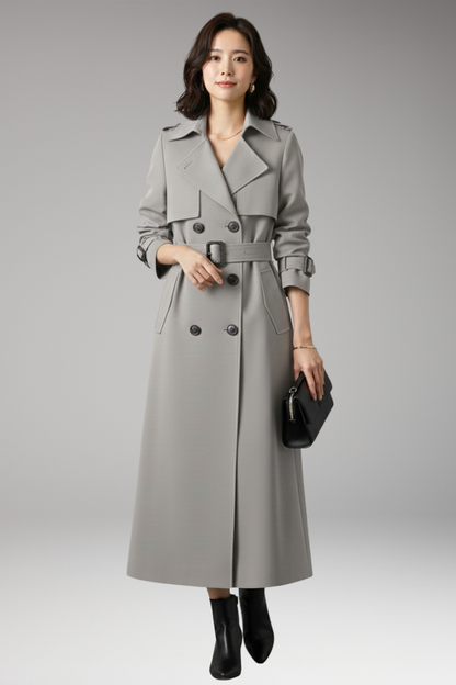 Women's Full Length Trench Coat Adjustable Waist