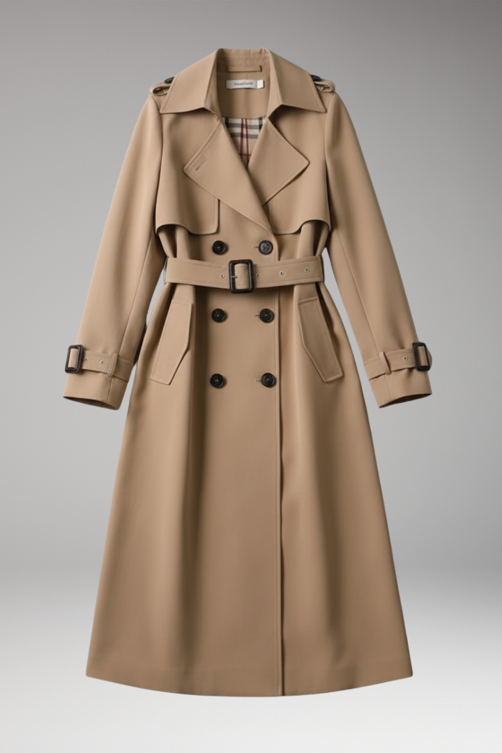 Women's Full Length Trench Coat Adjustable Waist - VibreMode