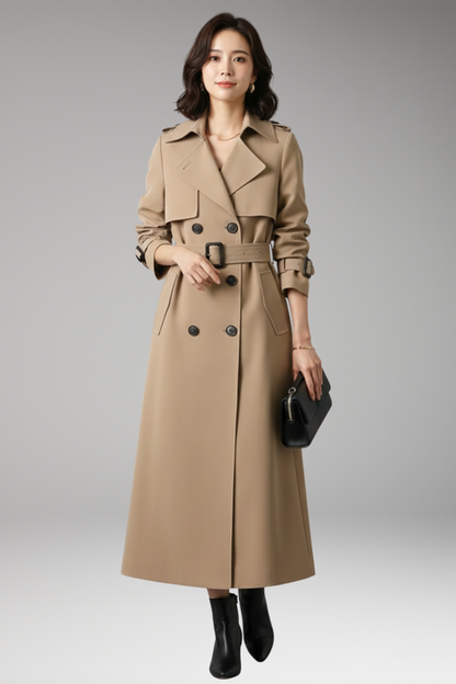 Women's Full Length Trench Coat Adjustable Waist
