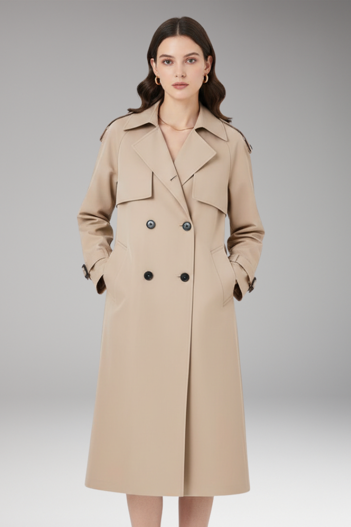 Women's Trench Coat Button Front Adjustable Cuffs