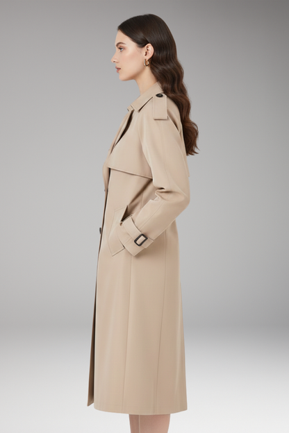 Women's Trench Coat Button Front Adjustable Cuffs