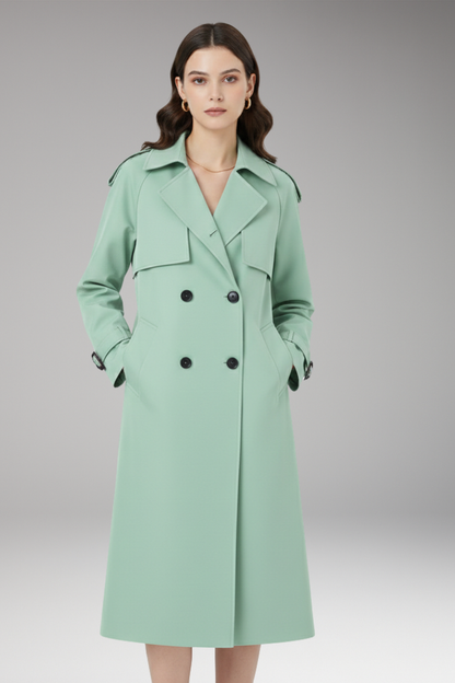 Women's Trench Coat Button Front Adjustable Cuffs