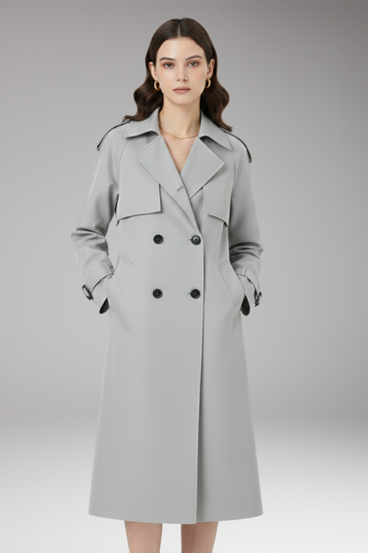 Women's Trench Coat Button Front Adjustable Cuffs