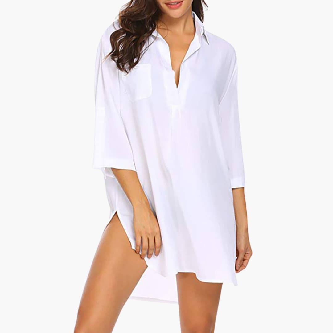Women's Collared Tunic with Side Slits - VibreMode