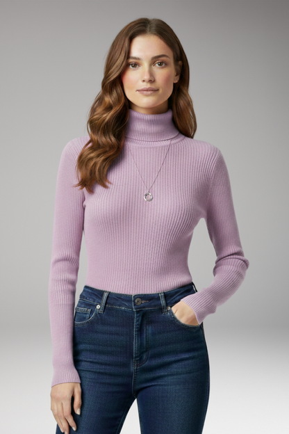 Women's Turtleneck Sweater Ribbed Texture