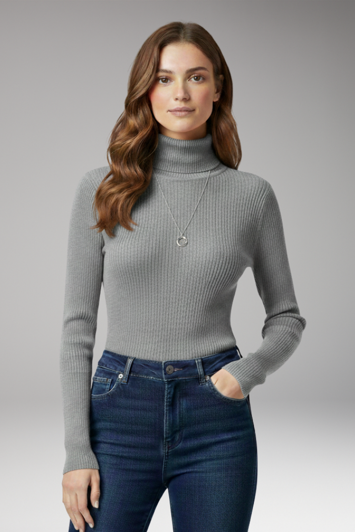 Women's Turtleneck Sweater Ribbed Texture