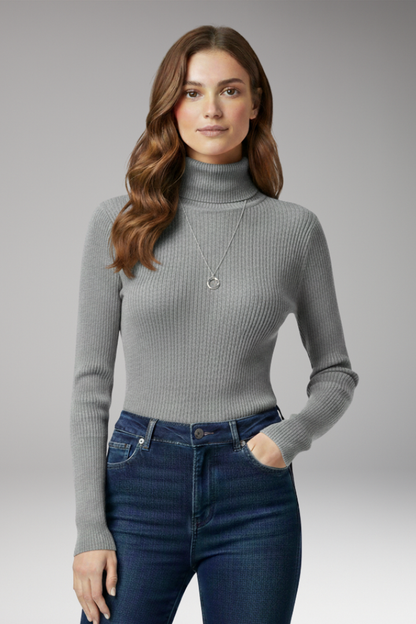 Women's Turtleneck Sweater Ribbed Texture