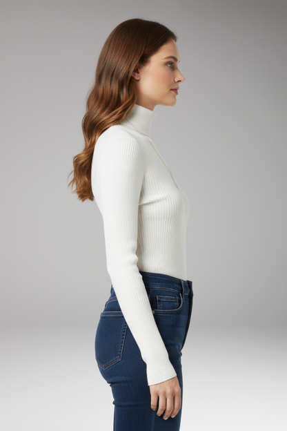 Women's Turtleneck Sweater Ribbed Texture
