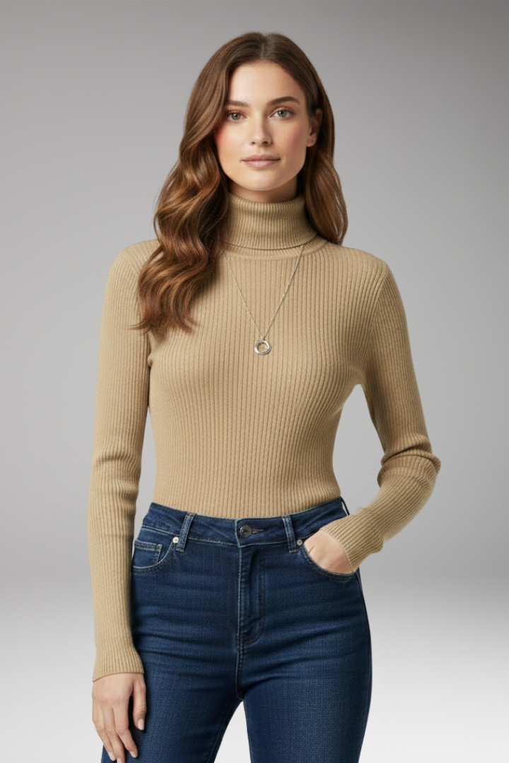 Women's Turtleneck Sweater Ribbed Texture