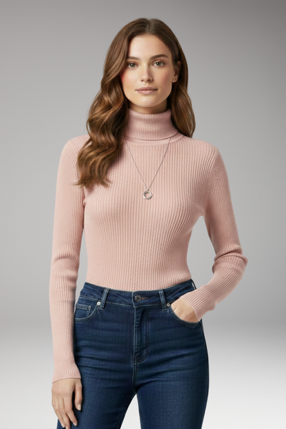 Women's Turtleneck Sweater Ribbed Texture