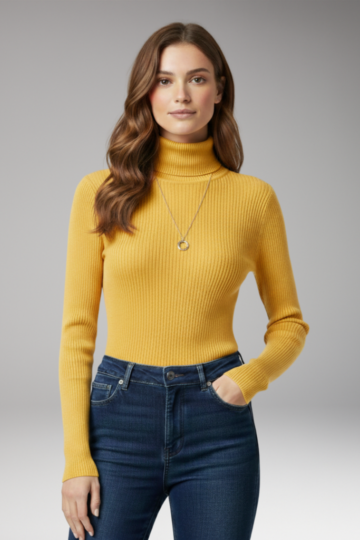 Women's Turtleneck Sweater Ribbed Texture