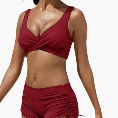 Women's Twist Front Bikini Swimsuit Set with Shorts