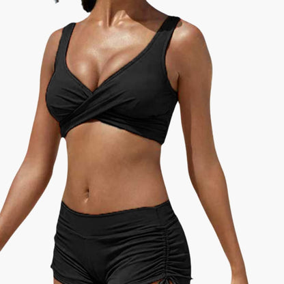 Women's Twist Front Bikini Swimsuit Set with Shorts