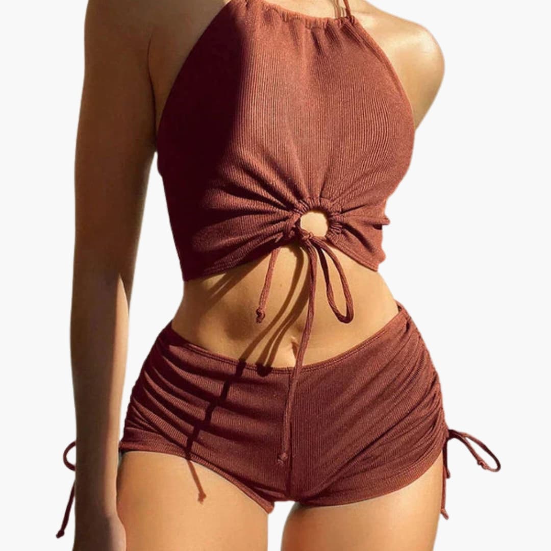Women's Two Piece Bikini Mid Rise Bottom Set - VibreMode